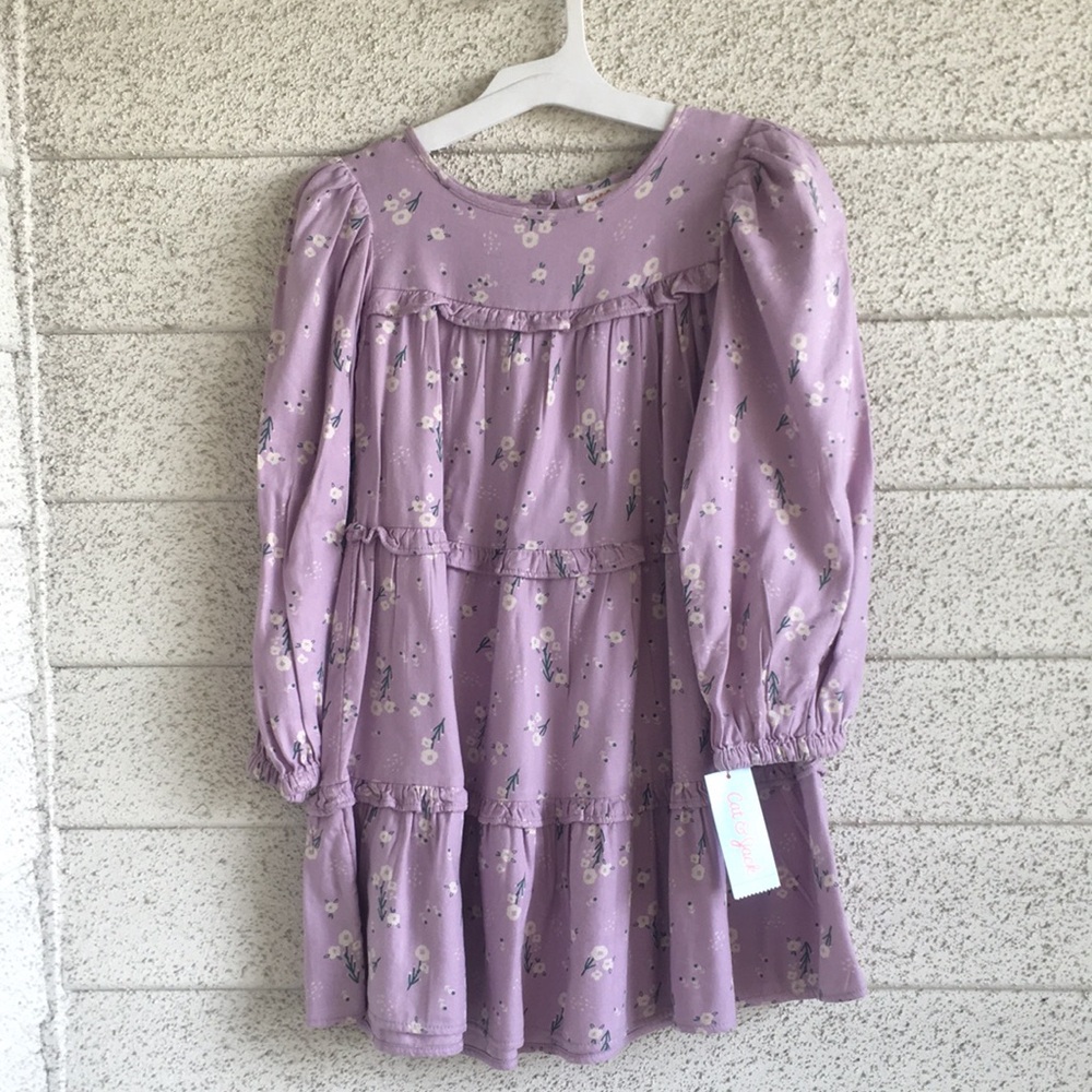 Purple Floral Long Sleeve Dress